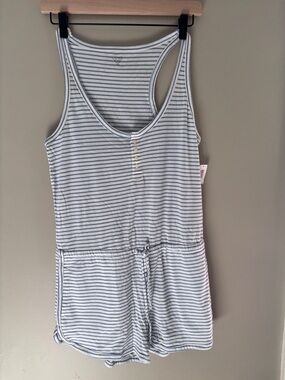 Casual Blue & White Striped Sleeveless Romper - Unbranded